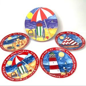 SHORE Set of 4/ 8” Porcelain Beach Plates NEW